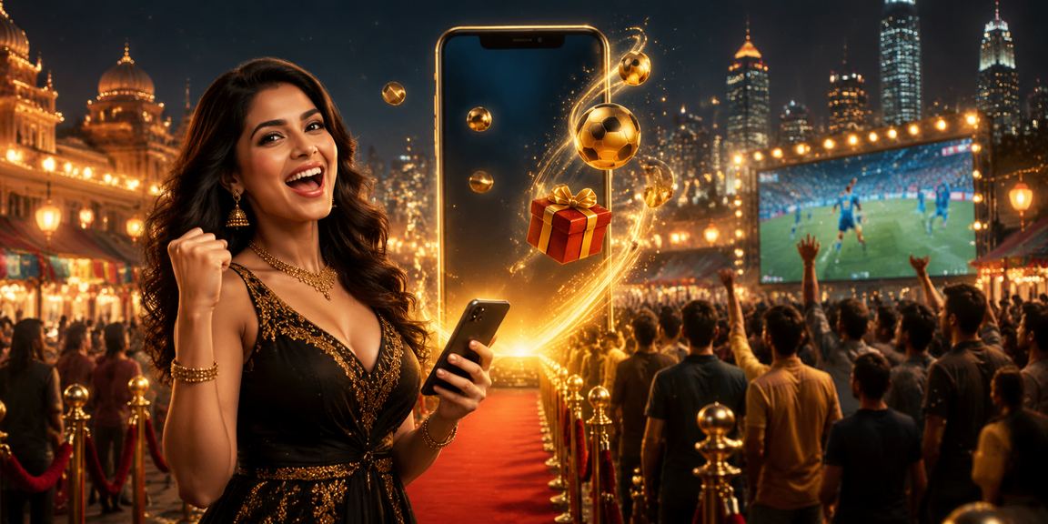 Indian player using sports betting app in night market atmosphere