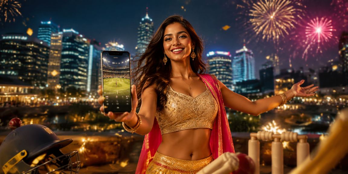 Excited Indian player watching live cricket and casino games on mobile