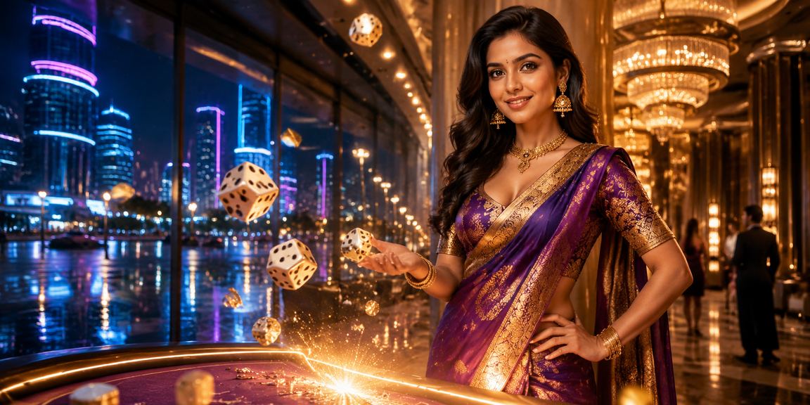 Neon-lit dice game table in online live casino environment in India