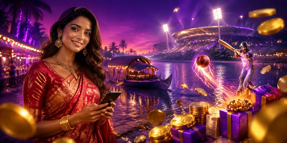 Woman in Kerala enjoying cricket betting on mobile device