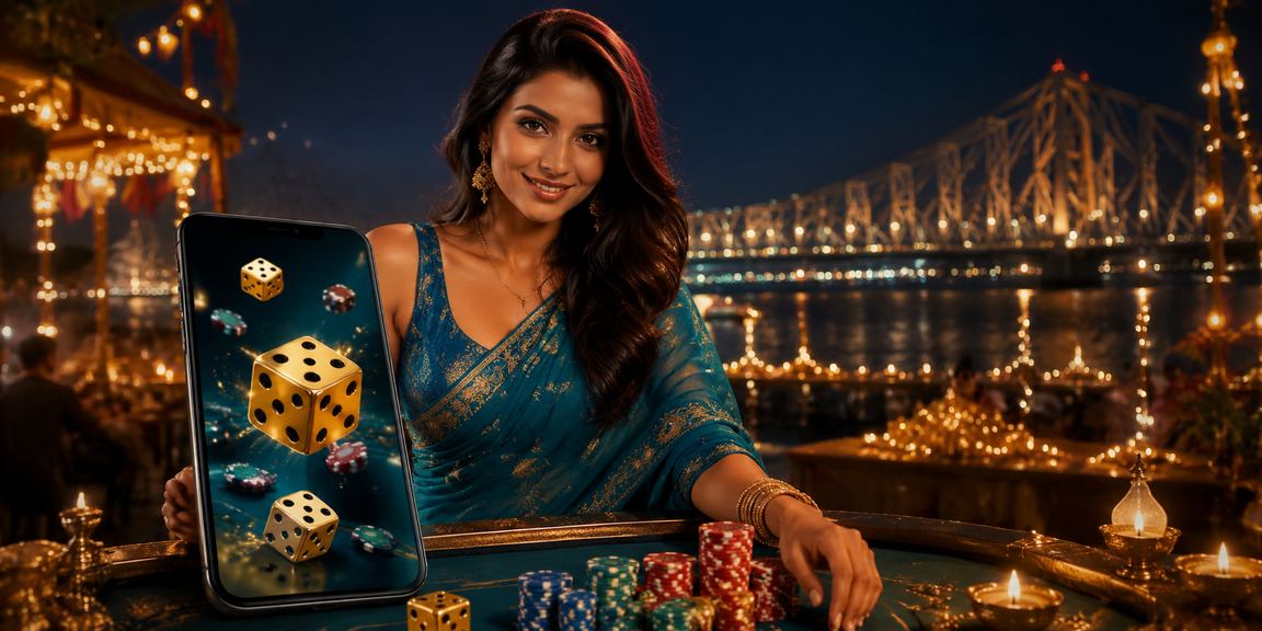 Traditional dice game played in Kolkata with a woman in saree